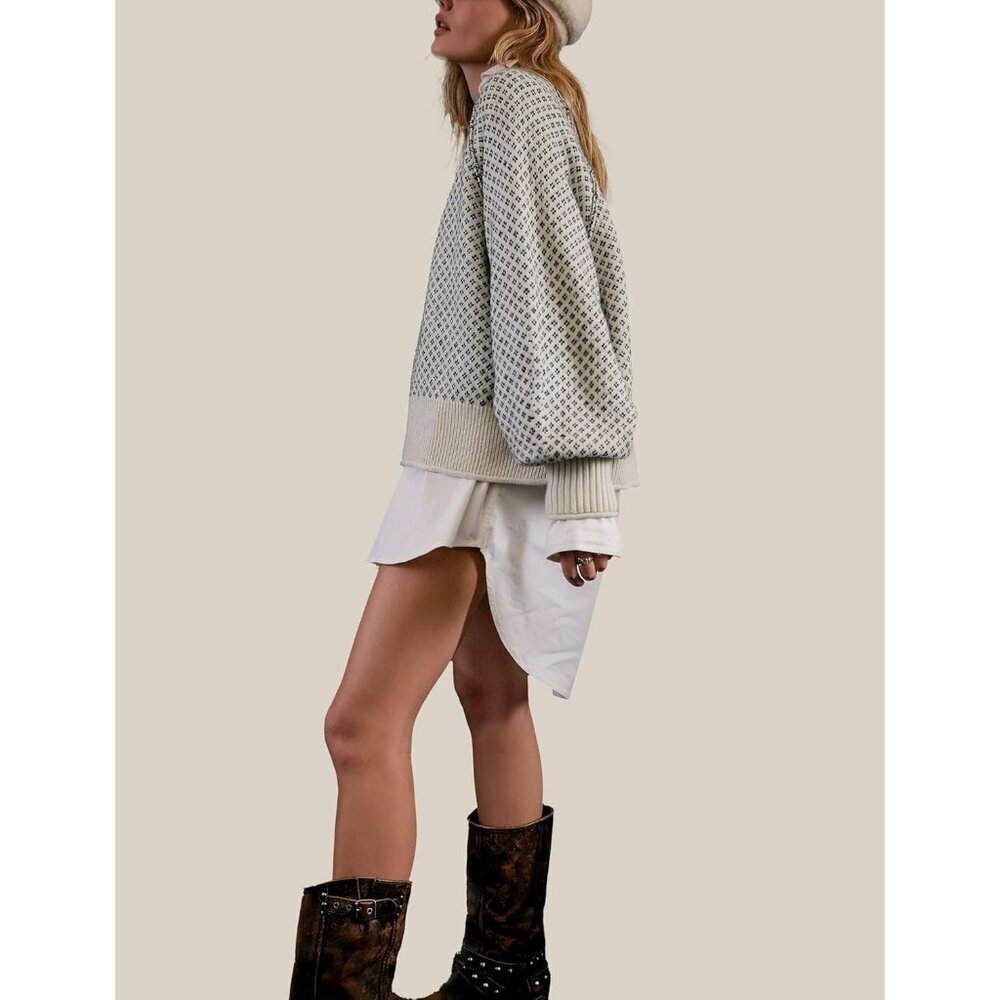 Women's Chunky Knit Pullover Sweater Casual Oversized Crew Neck Long Sleeve - Picture 5 of 6